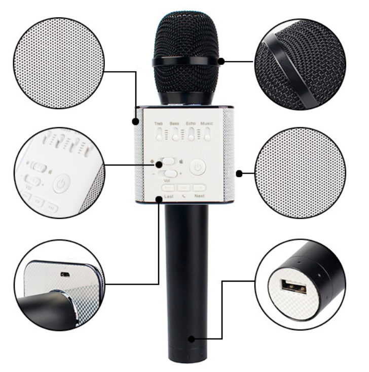 Microfon Karaoke fara fir Q7 Bluetooth portabil cu boxa