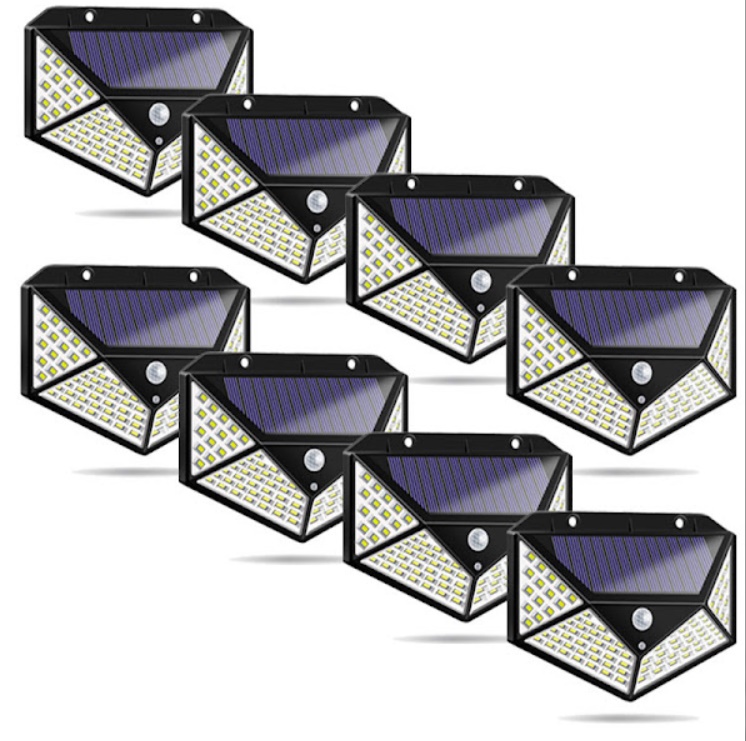 Set 8 x Lampa 100 LED cu panou solar, senzor de miscare